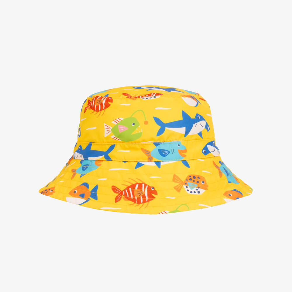 Frugi-Yellow Funny Fish Adjustable Hat (UPF50+) | Childrensalon