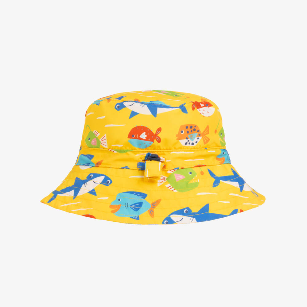Frugi-Yellow Funny Fish Adjustable Hat (UPF50+) | Childrensalon