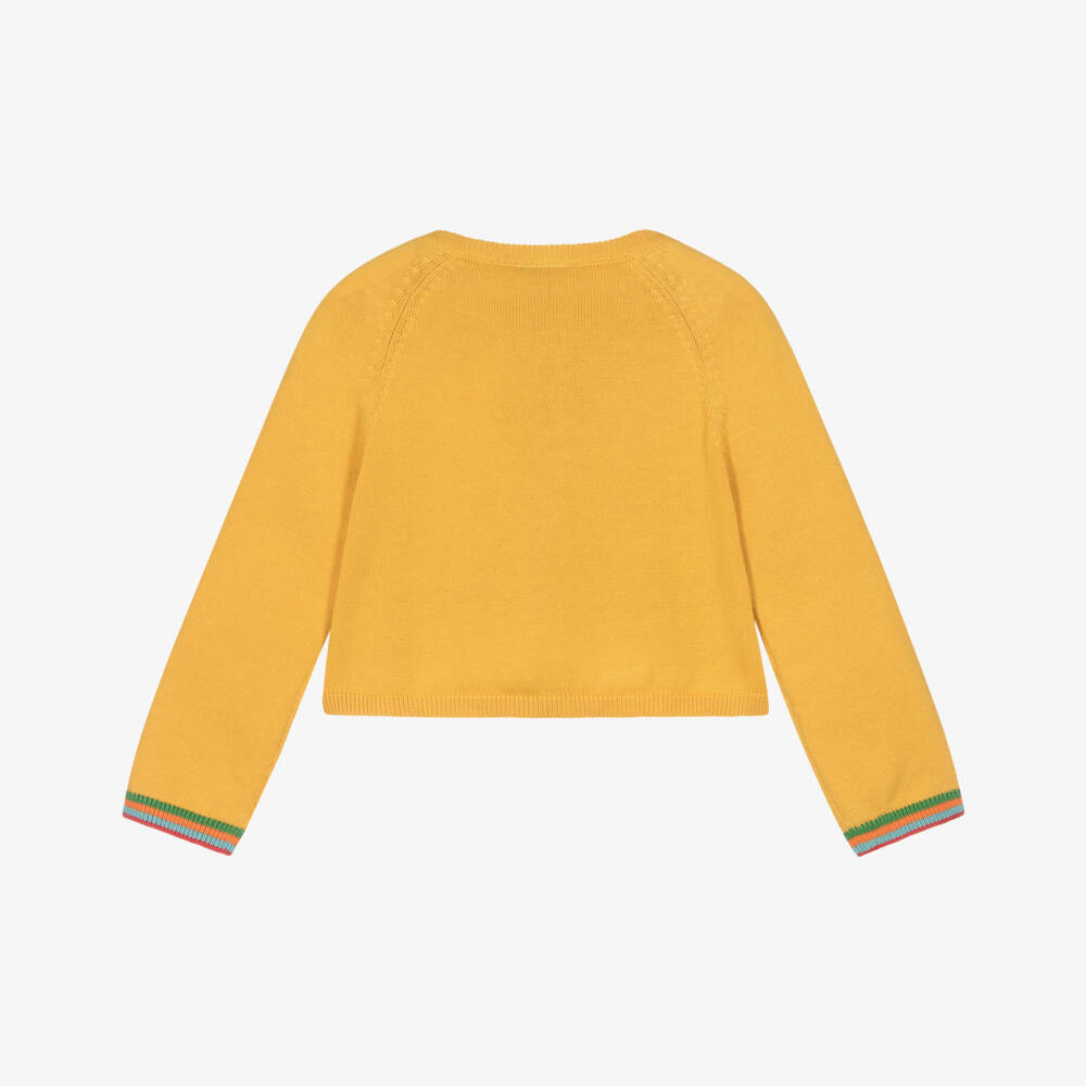 Frugi-Yellow Organic Cotton Knit Elephant Baby Cardigan | Childrensalon