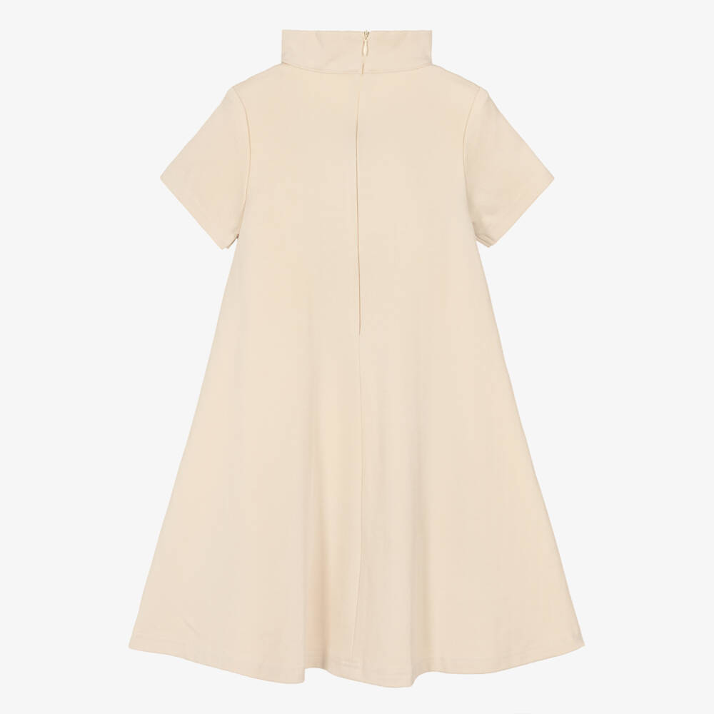 Fun & Fun-Girls Beige Jersey Dress with Gold Horse Bit Detailing | Childrensalon