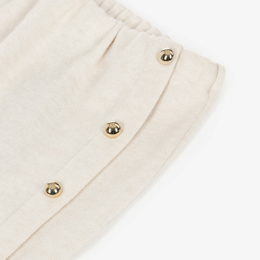 Fun & Fun-Girls Beige Knitted Skirt with Gold Decorative Buttons | Childrensalon