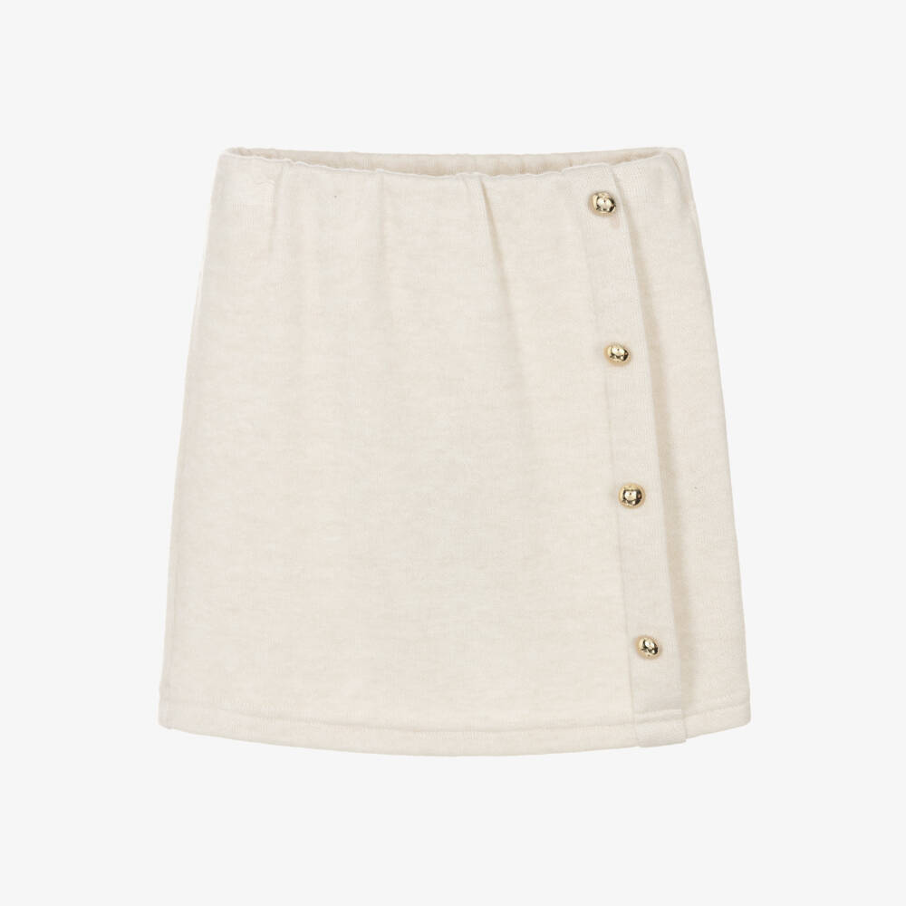 Fun & Fun-Girls Beige Knitted Skirt with Gold Decorative Buttons | Childrensalon