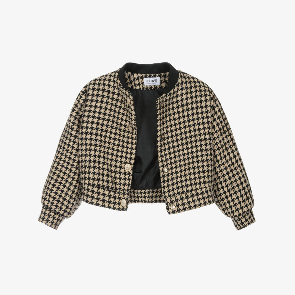 Fun & Fun-جاكيت تويد بنقشة هوندستوث لون أسود وبيج للبنات  | Childrensalon