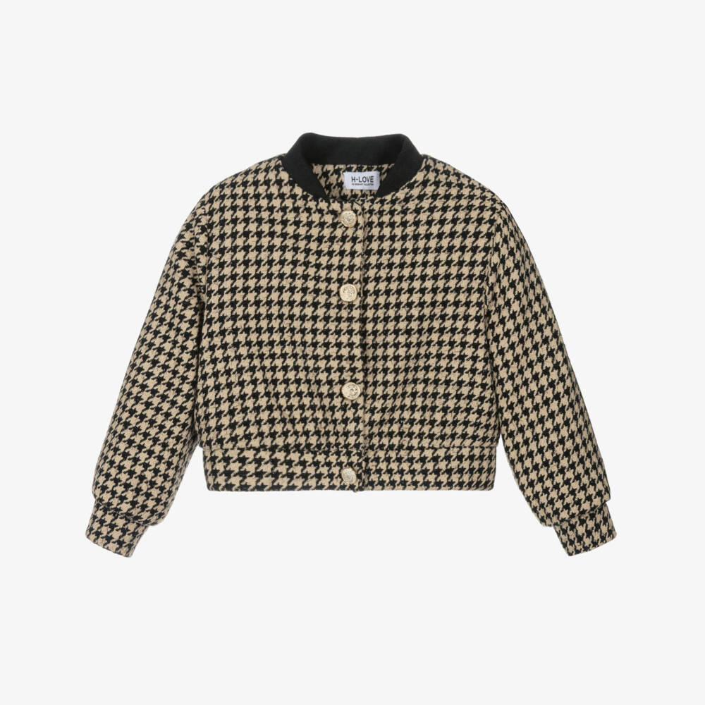 Fun & Fun-جاكيت تويد بنقشة هوندستوث لون أسود وبيج للبنات  | Childrensalon