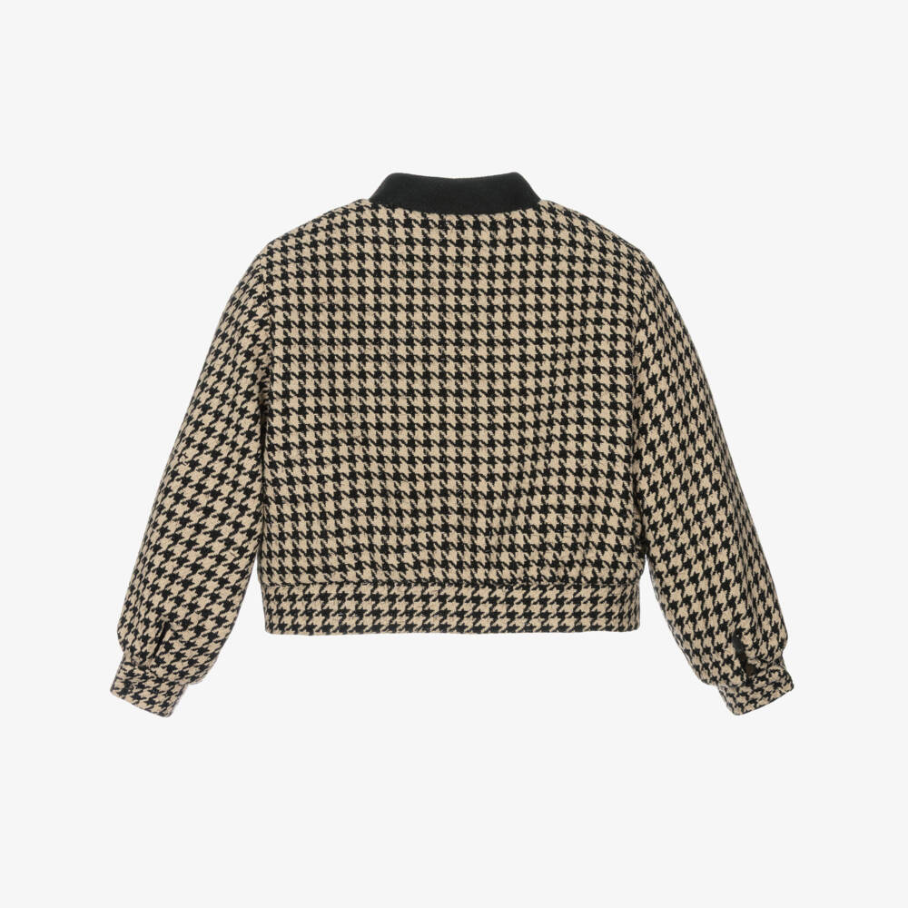 Fun & Fun-جاكيت تويد بنقشة هوندستوث لون أسود وبيج للبنات  | Childrensalon