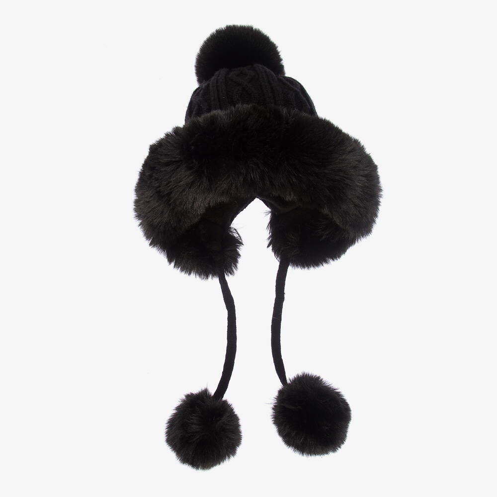 Fun & Fun-Girls Black Cable Knit Hat  | Childrensalon