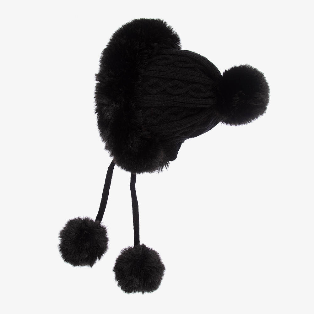 Fun & Fun-Girls Black Cable Knit Hat  | Childrensalon