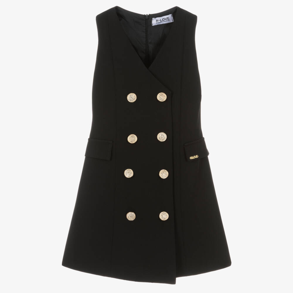 Fun & Fun-Girls Black Double Breasted Dress | Childrensalon