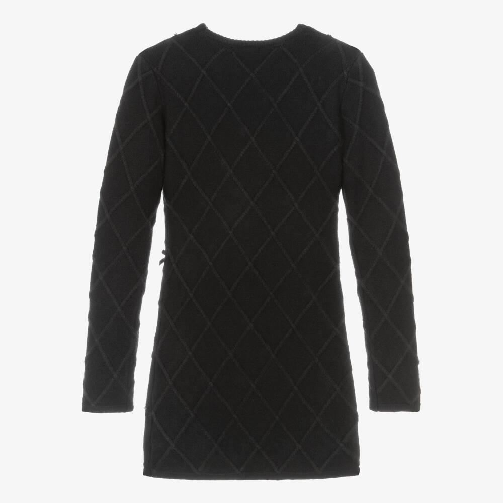 Fun & Fun-Girls Black Knitted Diamanté Bow Dress | Childrensalon