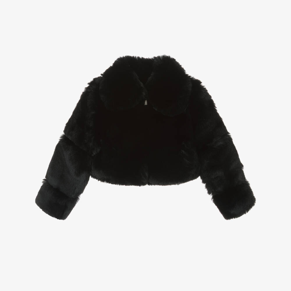 Fun & Fun-Girls Black Plush Faux Fur Jacket | Childrensalon