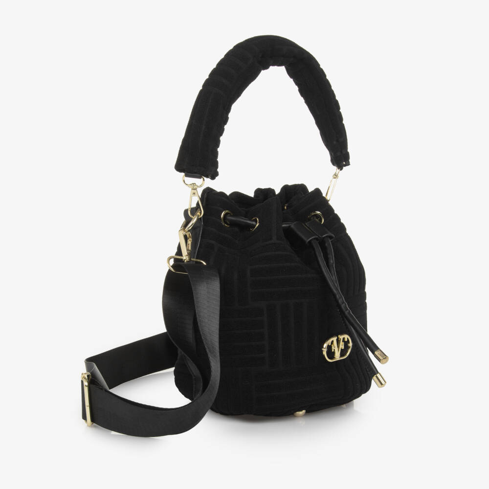 Fun & Fun-Girls Black Towelling Drawstring Bag (24cm) | Childrensalon