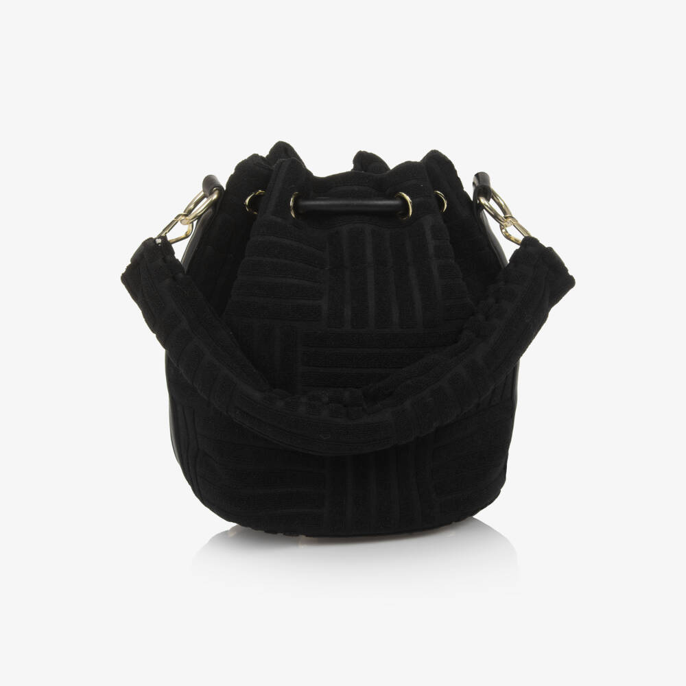 Fun & Fun-Girls Black Towelling Drawstring Bag (24cm) | Childrensalon