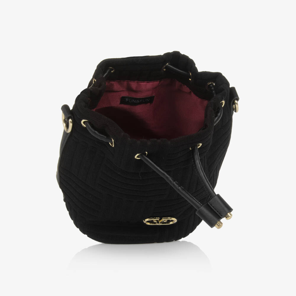 Fun & Fun-Girls Black Towelling Drawstring Bag (24cm) | Childrensalon