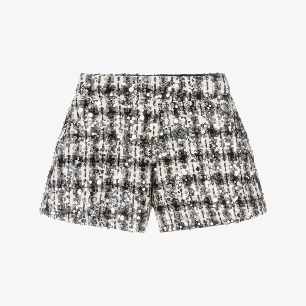 Fun & Fun-Girls Black & White Sequinned Tweed Shorts | Childrensalon