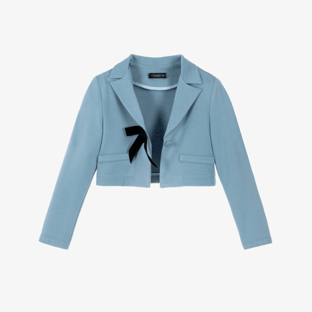 Fun & Fun-Girls Blue Milano Jersey Cropped Blazer | Childrensalon