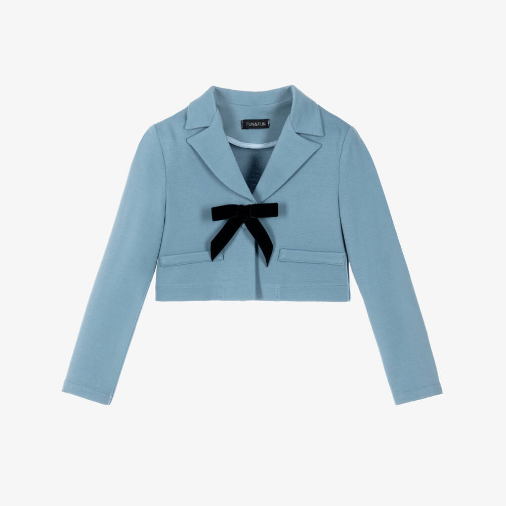 Fun & Fun-Girls Blue Milano Jersey Cropped Blazer | Childrensalon