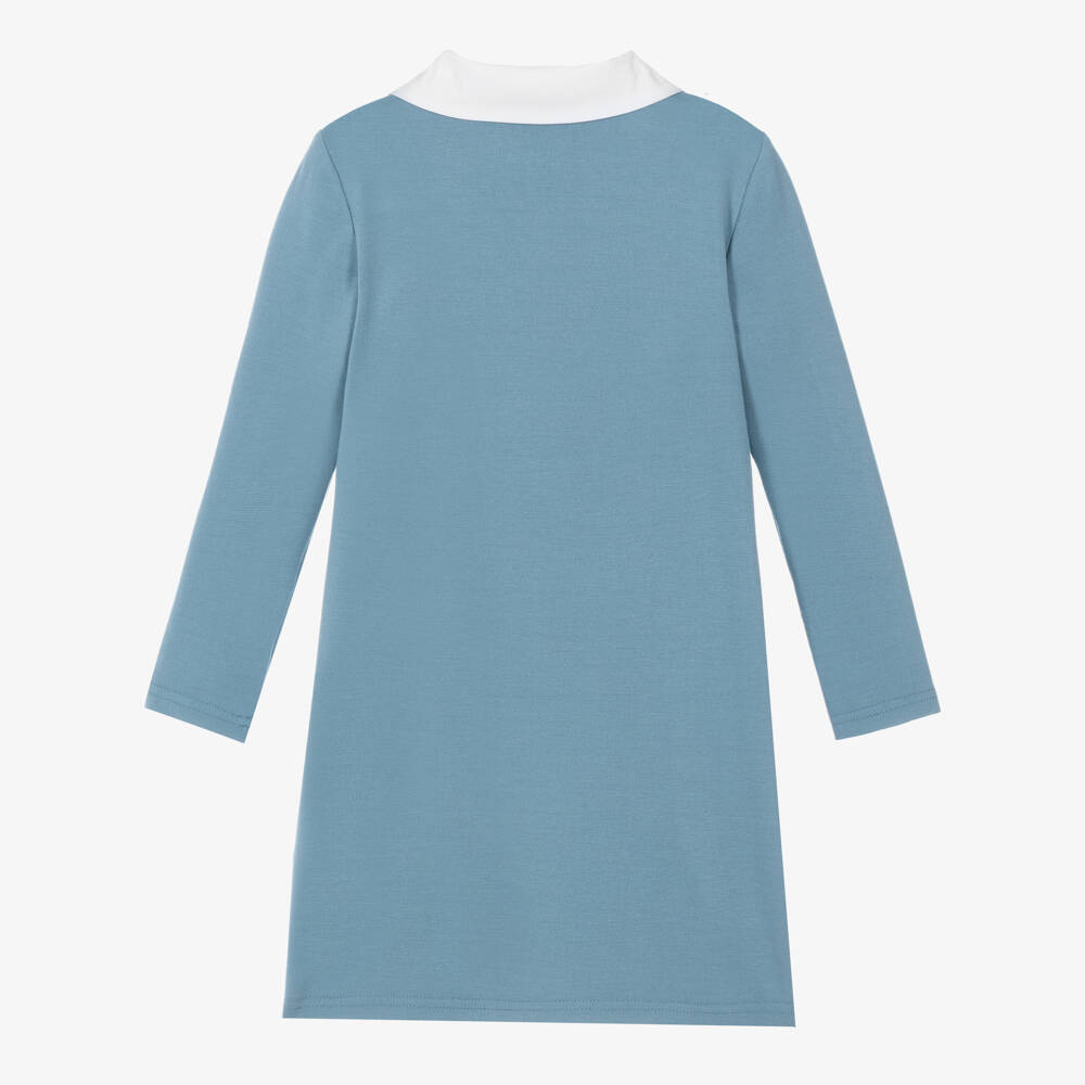 Fun & Fun-Girls Blue Milano Jersey Dress with Velvet Bow | Childrensalon