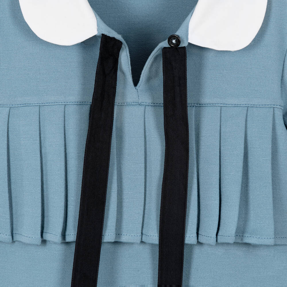 Fun & Fun-Girls Blue Milano Jersey Dress with Velvet Bow | Childrensalon