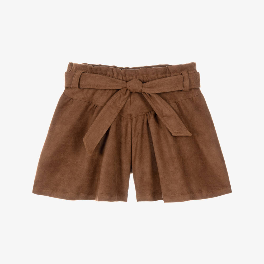 Fun & Fun-Girls Brown Faux Suede Shorts with Belt | Childrensalon