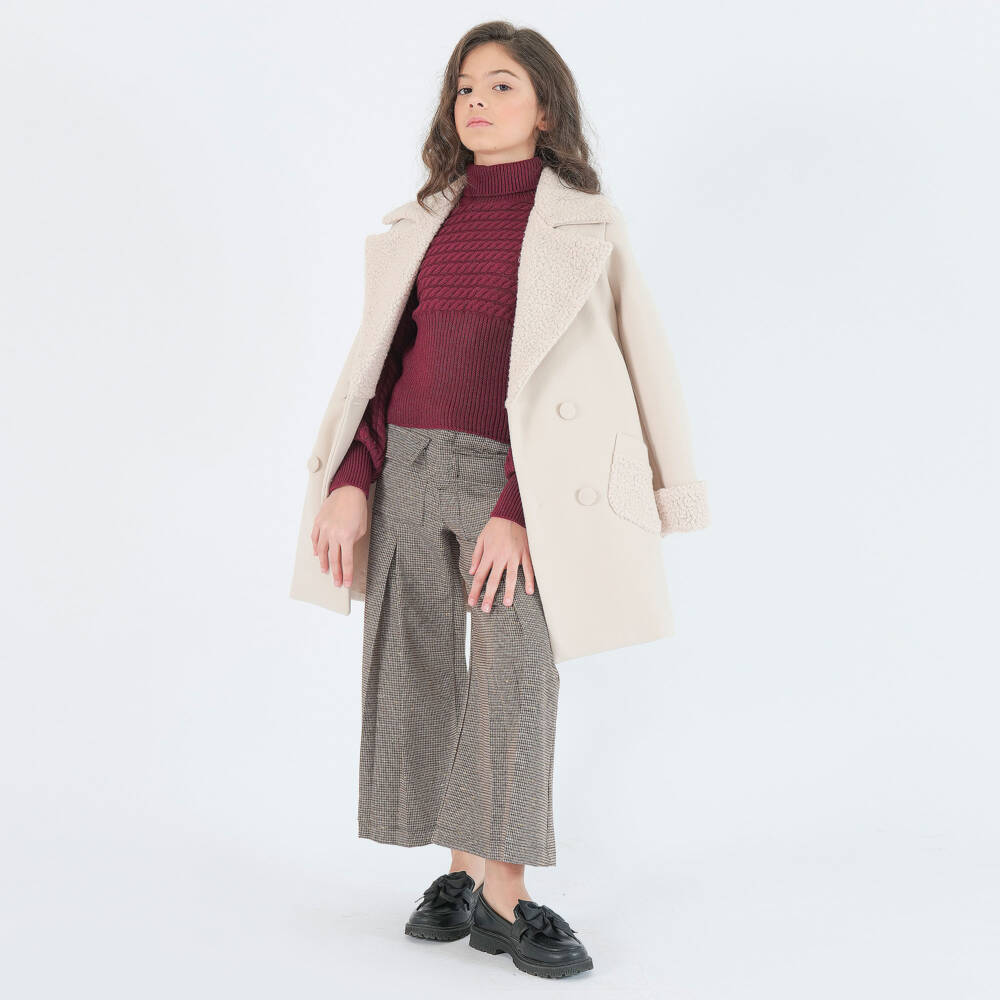 Fun & Fun-Girls Brown Houndstooth Wide Leg Trousers | Childrensalon
