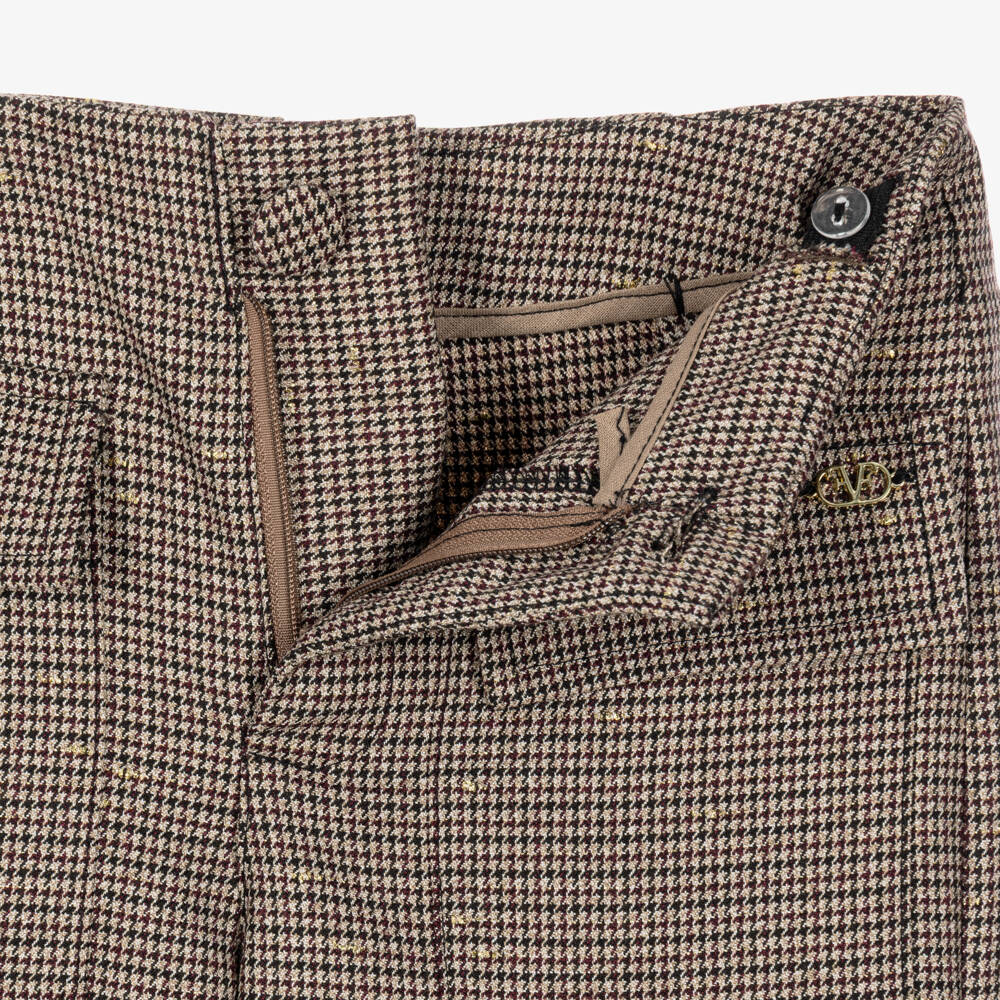 Fun & Fun-Girls Brown Houndstooth Wide Leg Trousers | Childrensalon