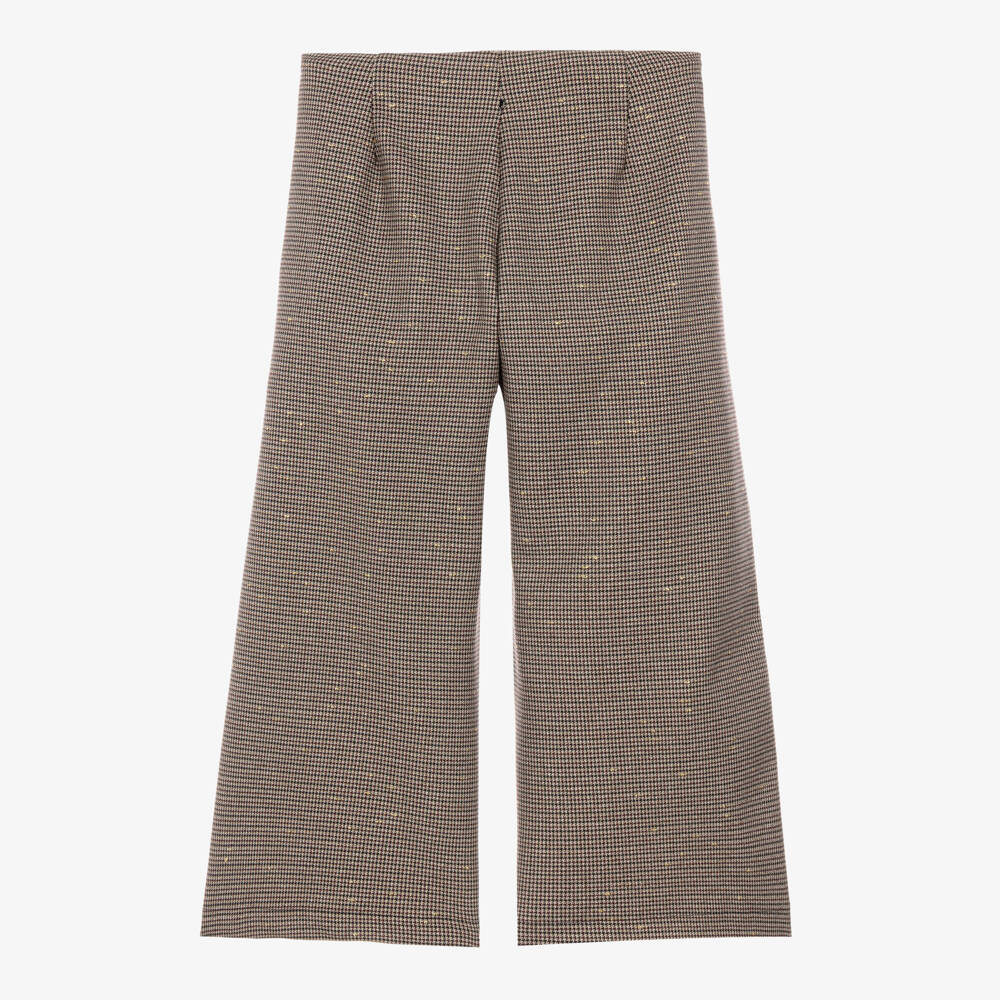 Fun & Fun-Girls Brown Houndstooth Wide Leg Trousers | Childrensalon