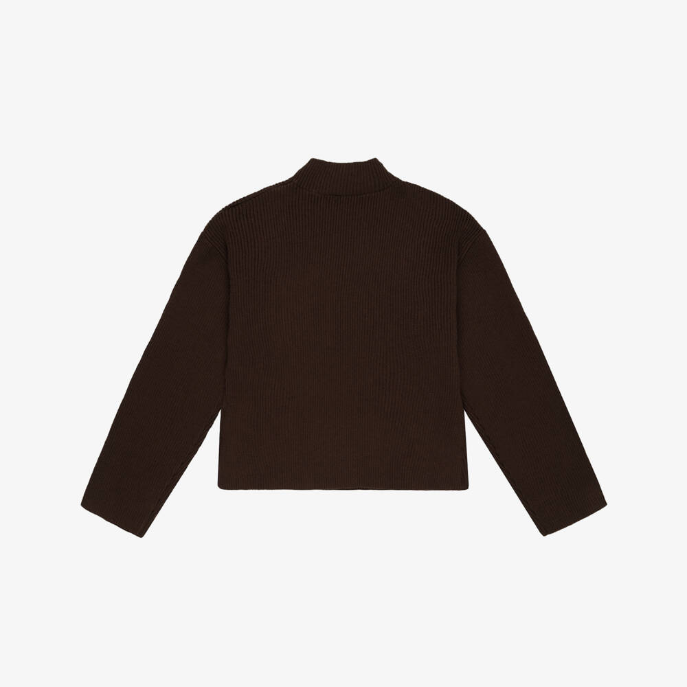 Fun & Fun-Girls Brown Ribbed Knit Sweater with Decorative Buttons | Childrensalon
