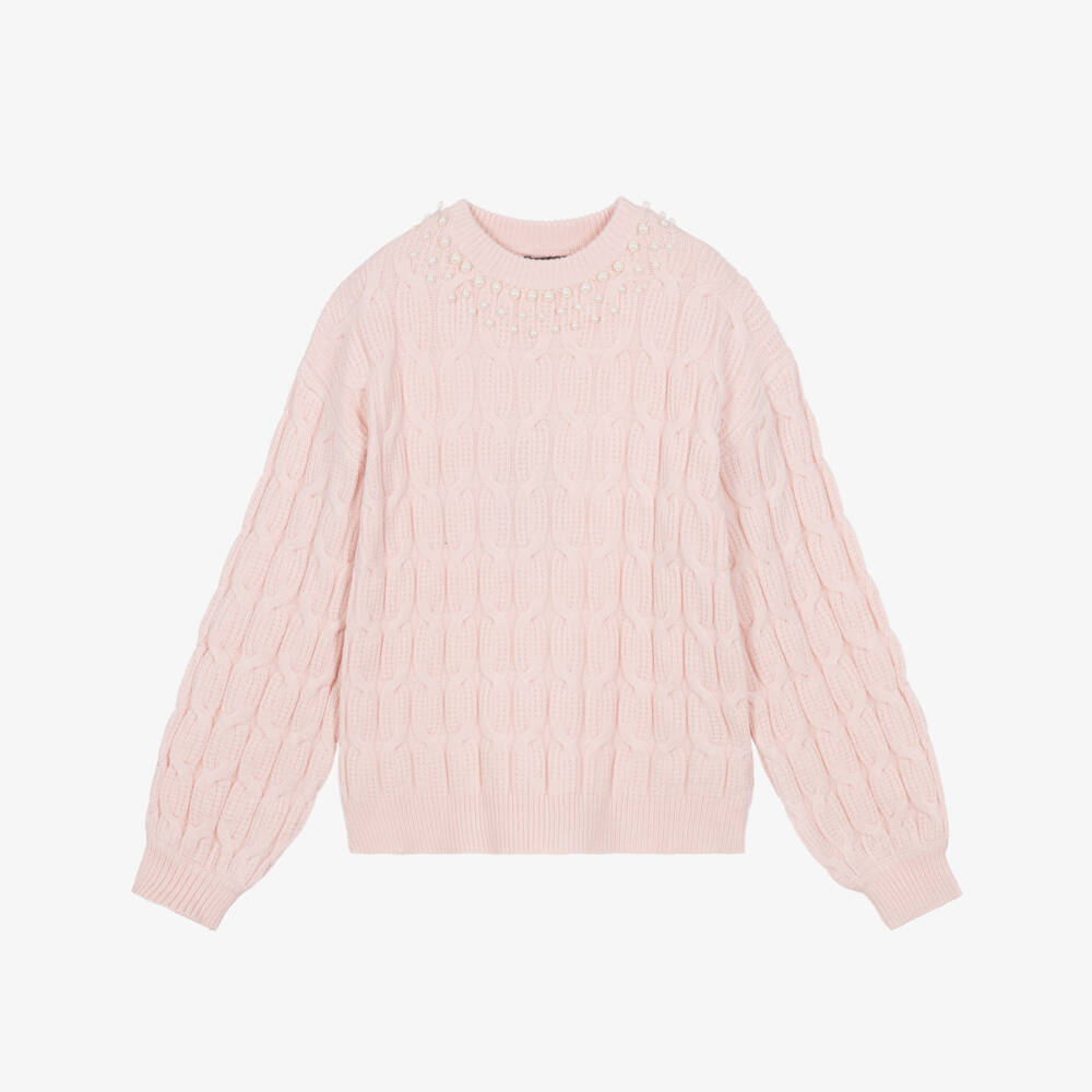 Fun & Fun-Girls Cable-Knit Sweater in Soft Pink | Childrensalon