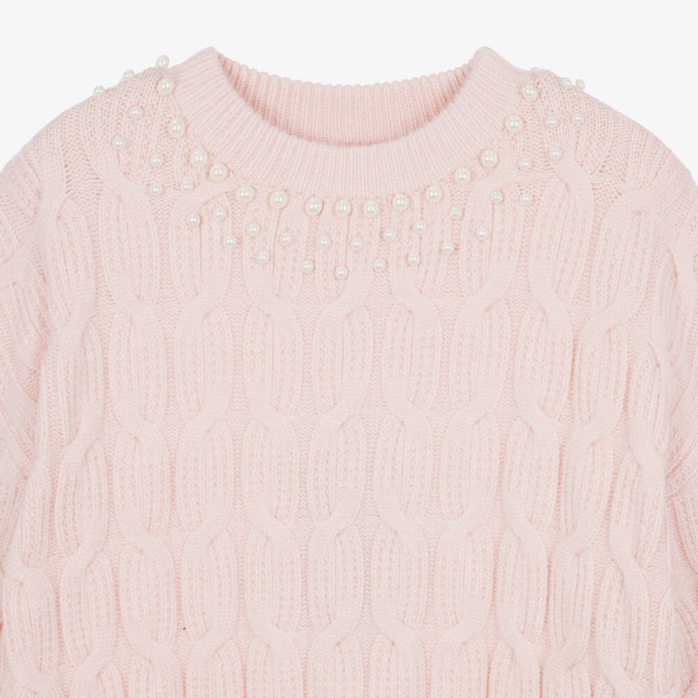 Fun & Fun-Girls Cable-Knit Sweater in Soft Pink | Childrensalon
