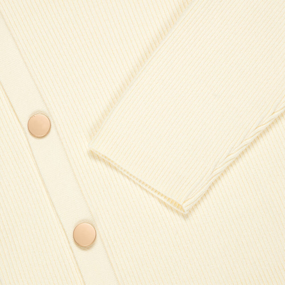 Fun & Fun-Girls Cream Ribbed Knit Sweater with Decorative Buttons | Childrensalon