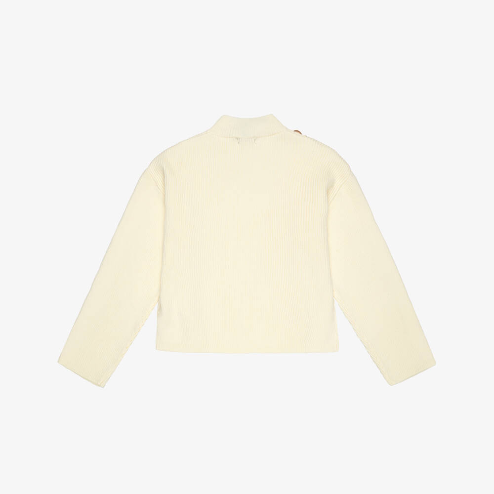 Fun & Fun-Girls Cream Ribbed Knit Sweater with Decorative Buttons | Childrensalon