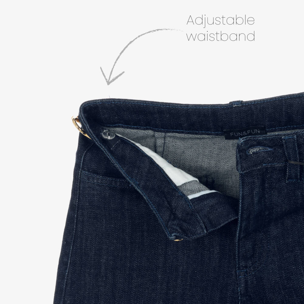 Fun & Fun-Girls Dark Blue Denim Wide Leg Jeans with Gold Horsebits | Childrensalon