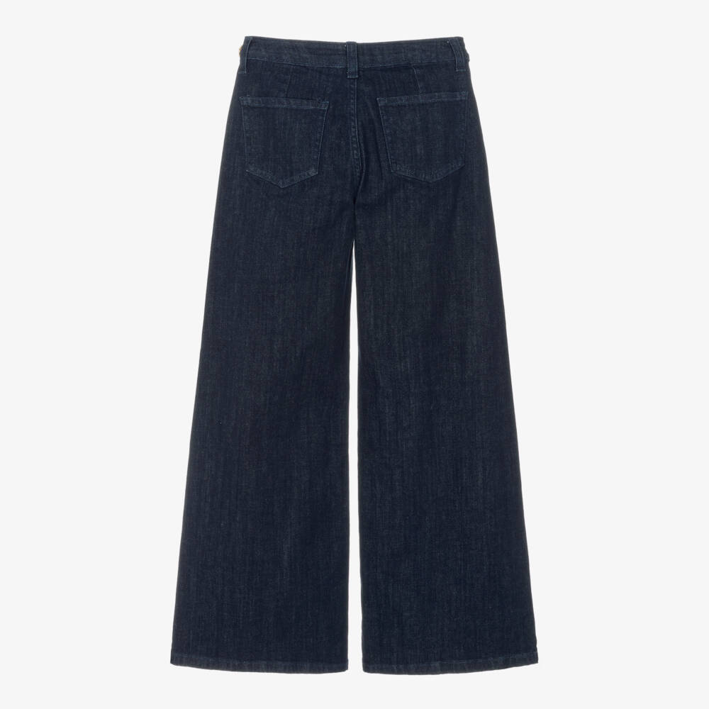 Fun & Fun-Girls Dark Blue Denim Wide Leg Jeans with Gold Horsebits | Childrensalon