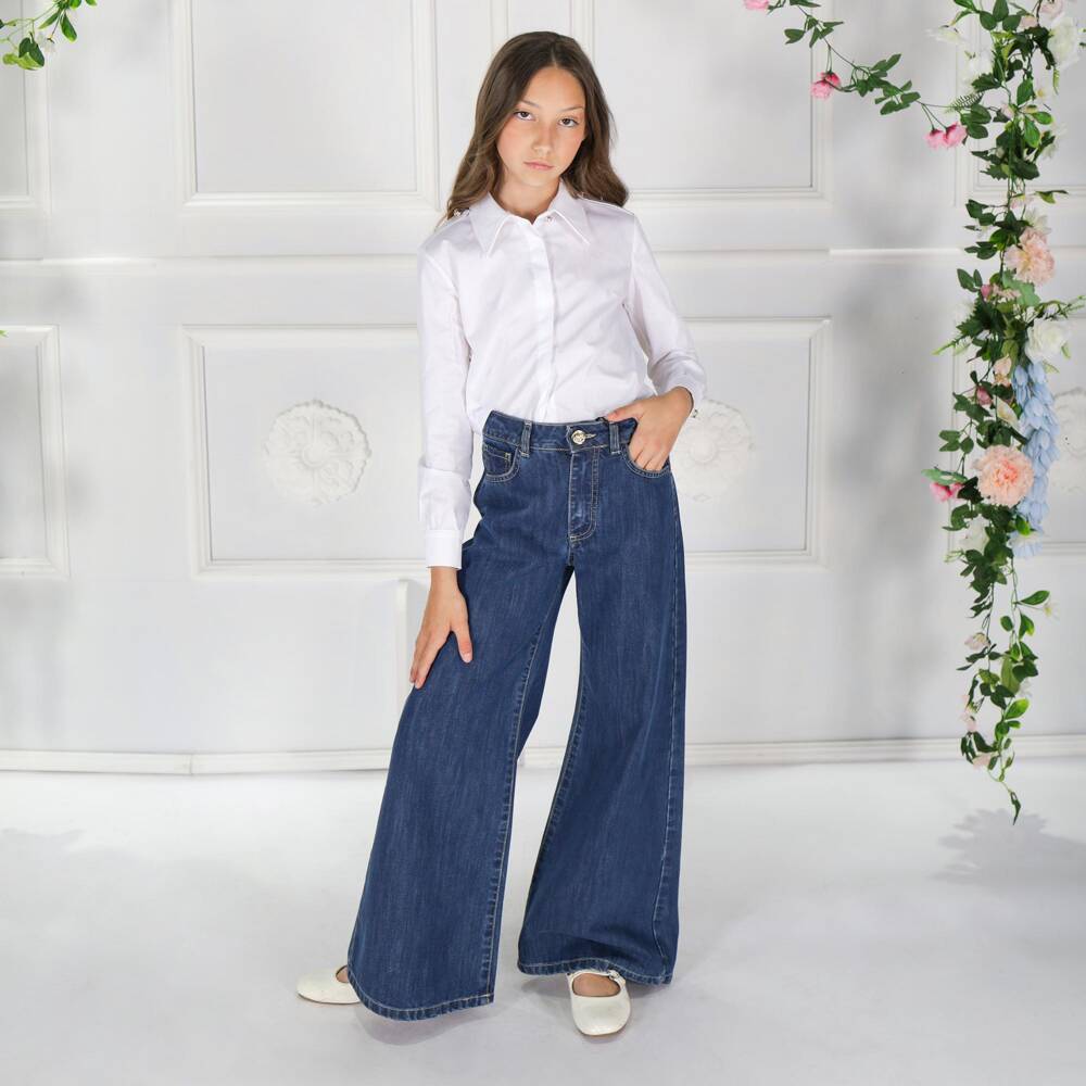 Fun & Fun-Girls Dark Blue Wide-Leg Denim Jeans | Childrensalon