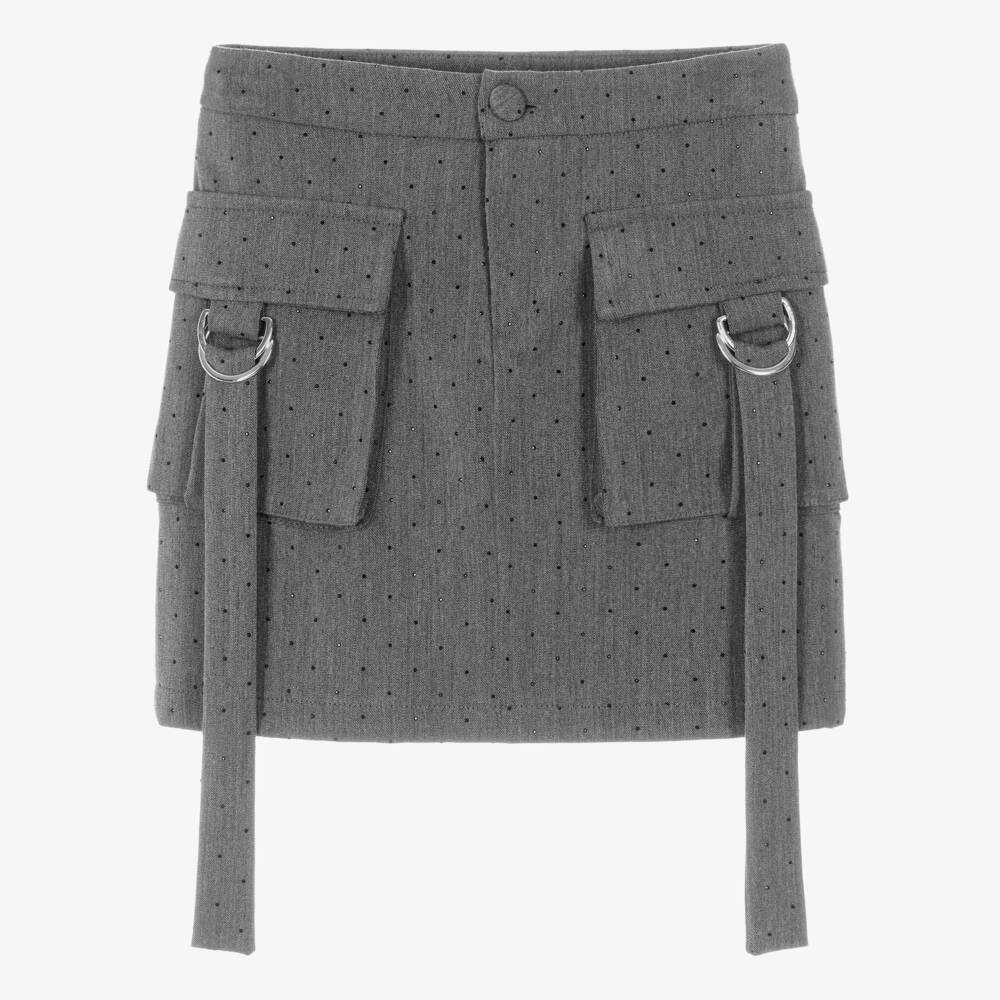Fun & Fun-Girls Grey Diamanté Stud Utility Skirt | Childrensalon