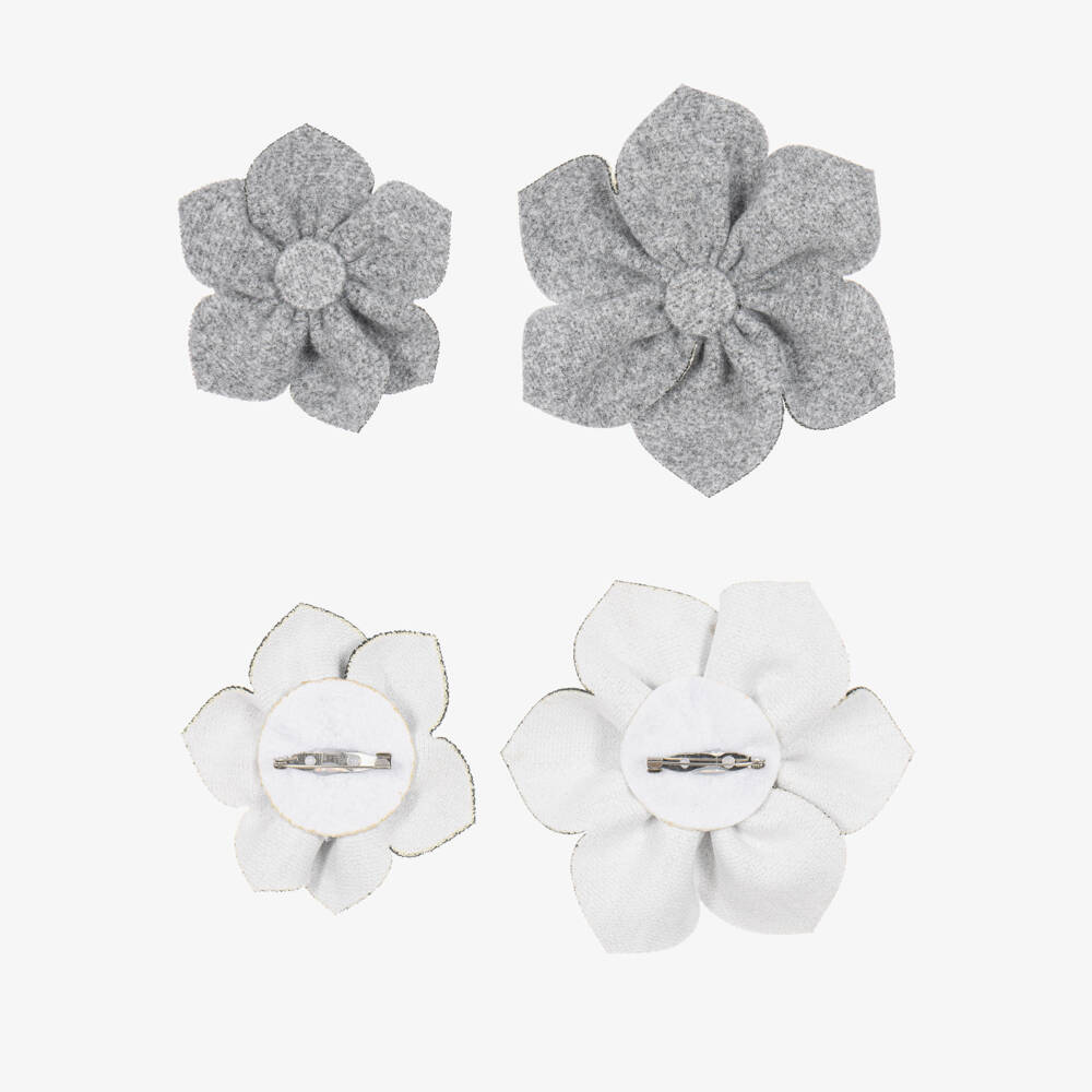 Fun & Fun-Girls Grey Felted Coat with Flower Brooches | Childrensalon