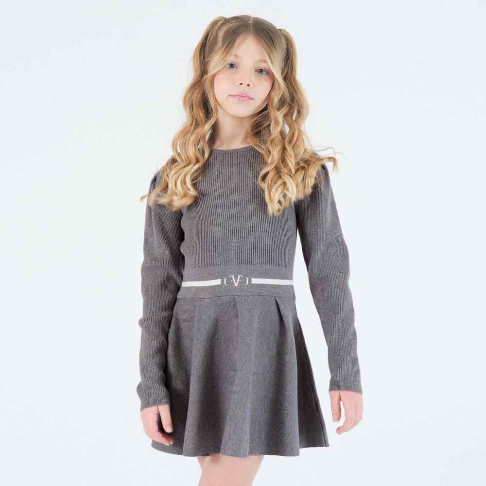Fun & Fun-Girls Grey Knitted Skater Dress | Childrensalon