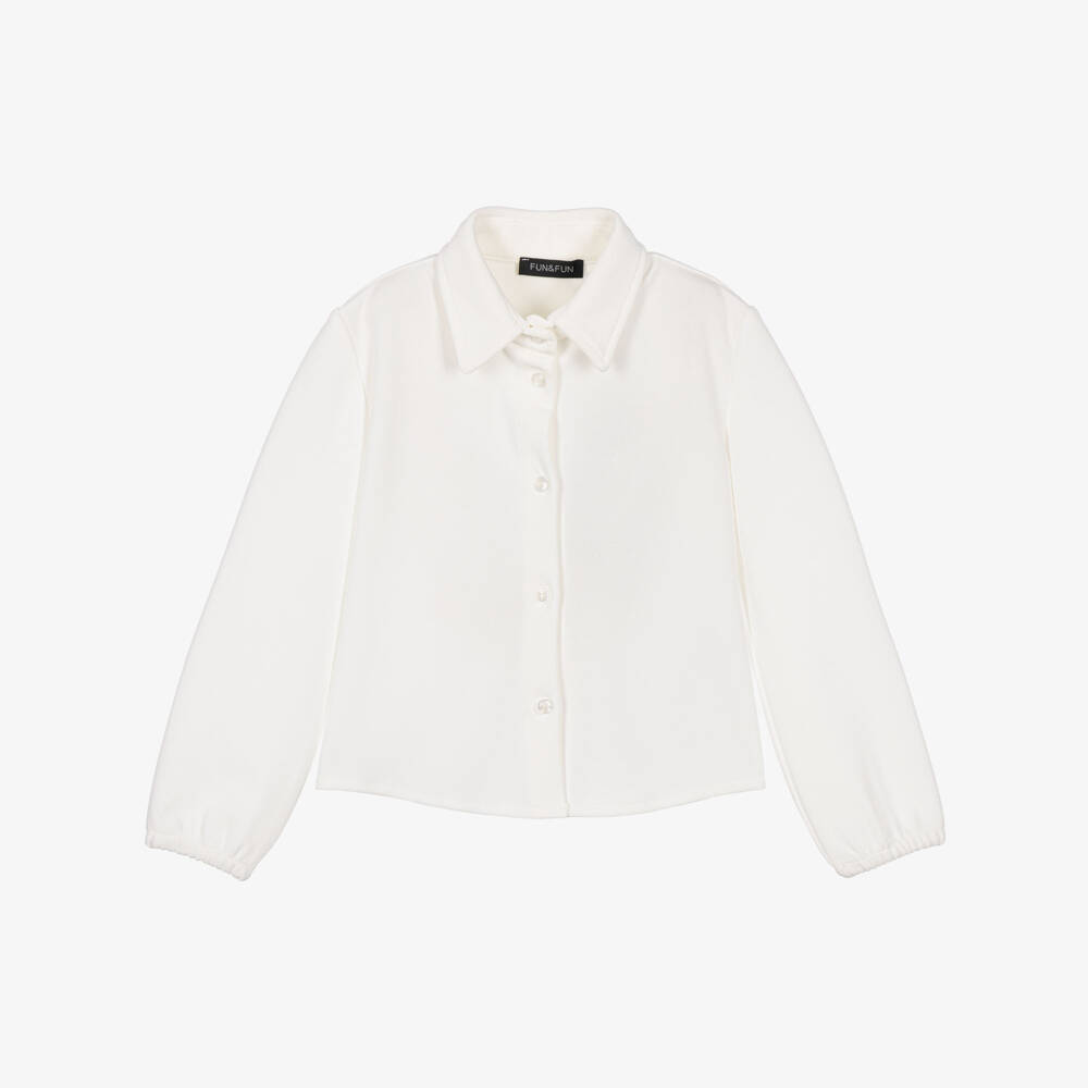 Fun & Fun-Girls Ivory Crêpe Blouse with Removable Bow | Childrensalon