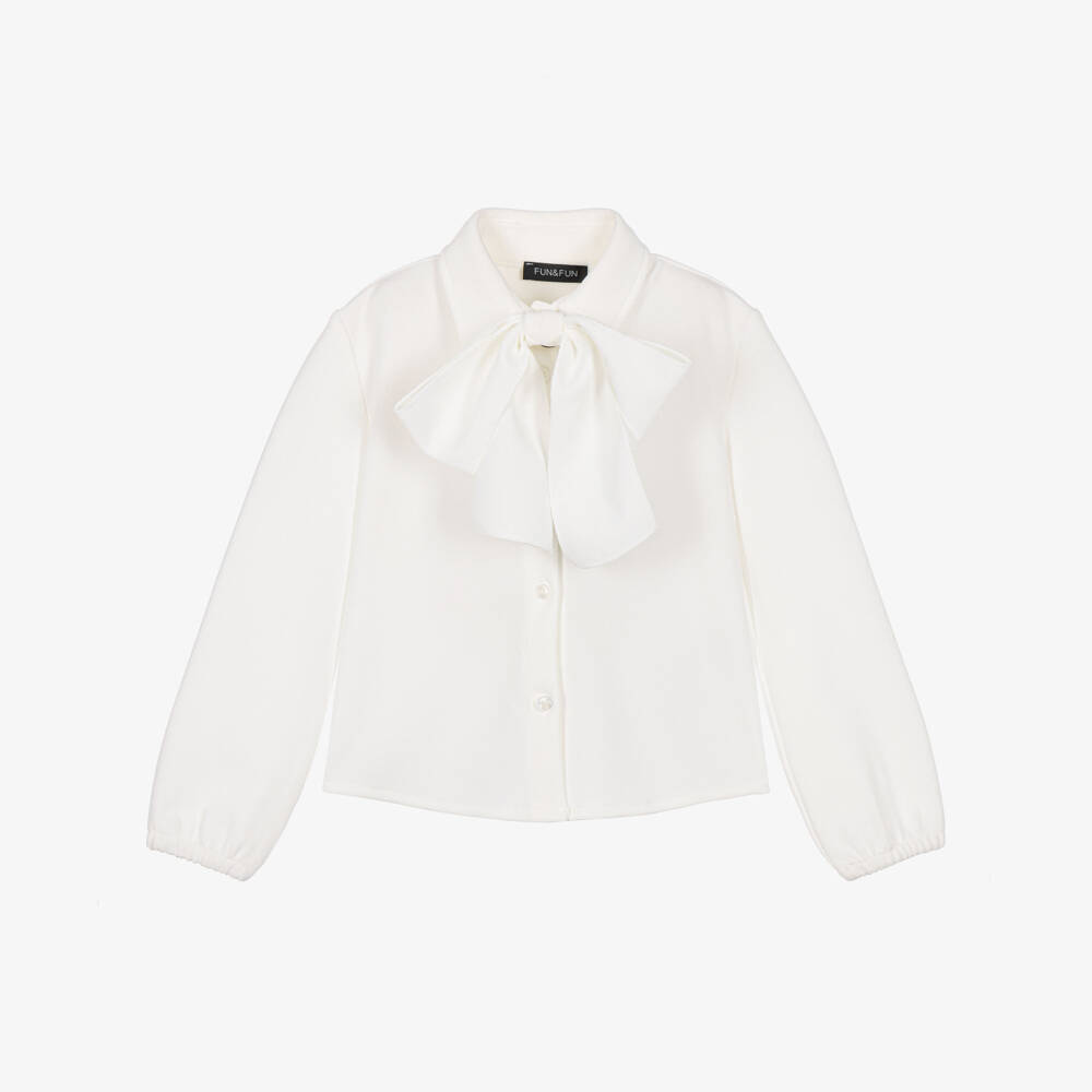 Fun & Fun-Girls Ivory Crêpe Blouse with Removable Bow | Childrensalon