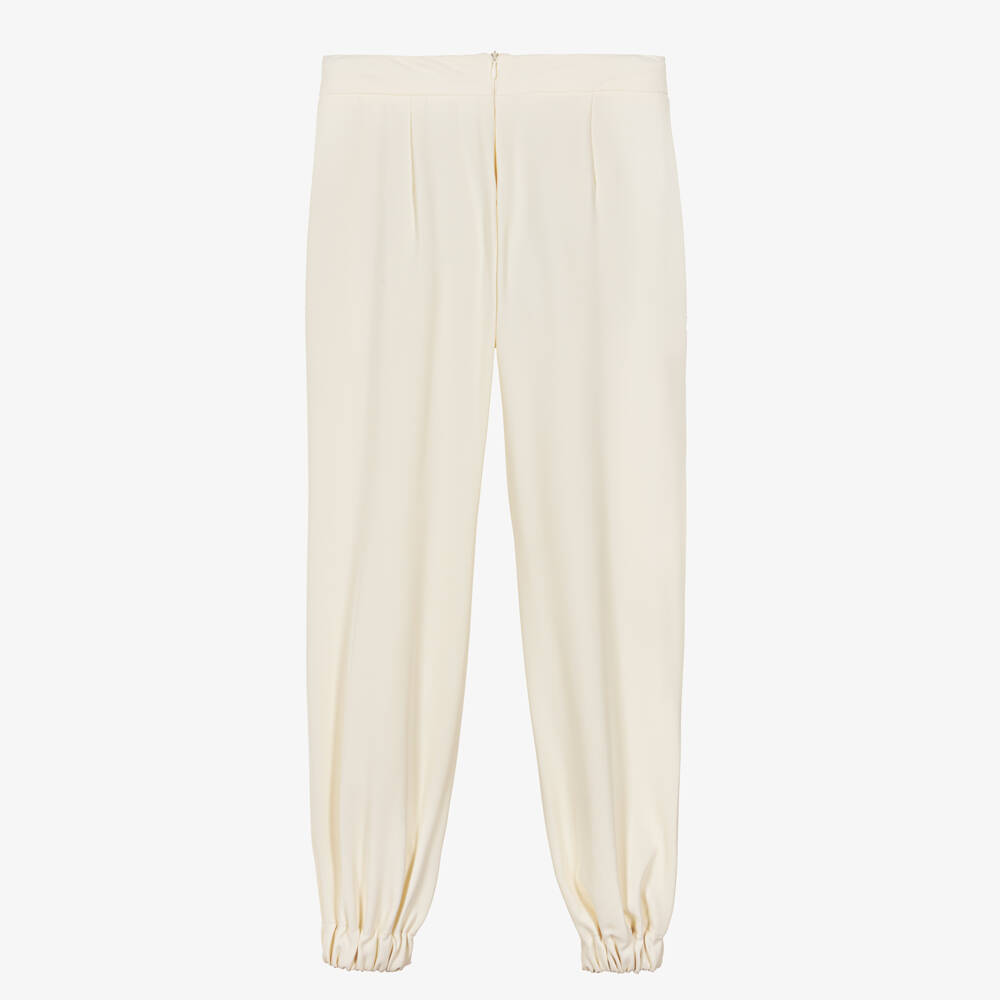 Fun & Fun-Girls Ivory Crêpe Trousers with Diamanté Buckle | Childrensalon