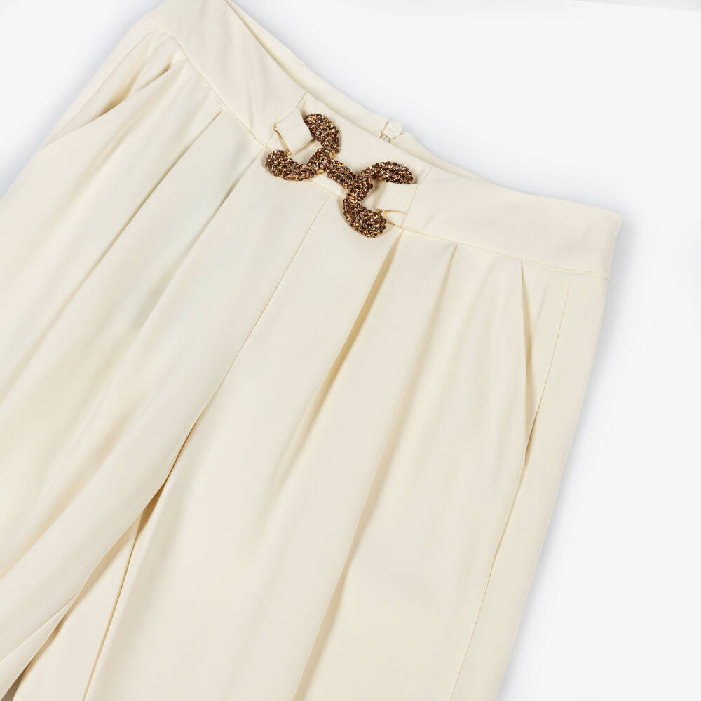Fun & Fun-Girls Ivory Crêpe Trousers with Diamanté Buckle | Childrensalon