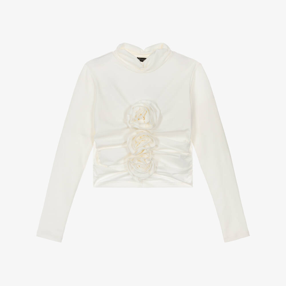 Fun & Fun-Girls Ivory Jersey Flower Appliqué Top | Childrensalon