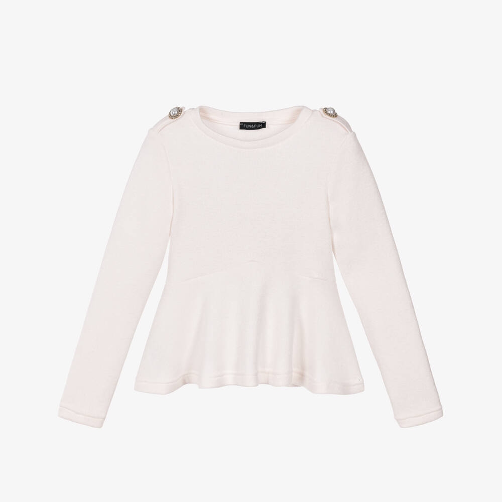 Fun & Fun-Girls Ivory Knitted Peplum Top | Childrensalon