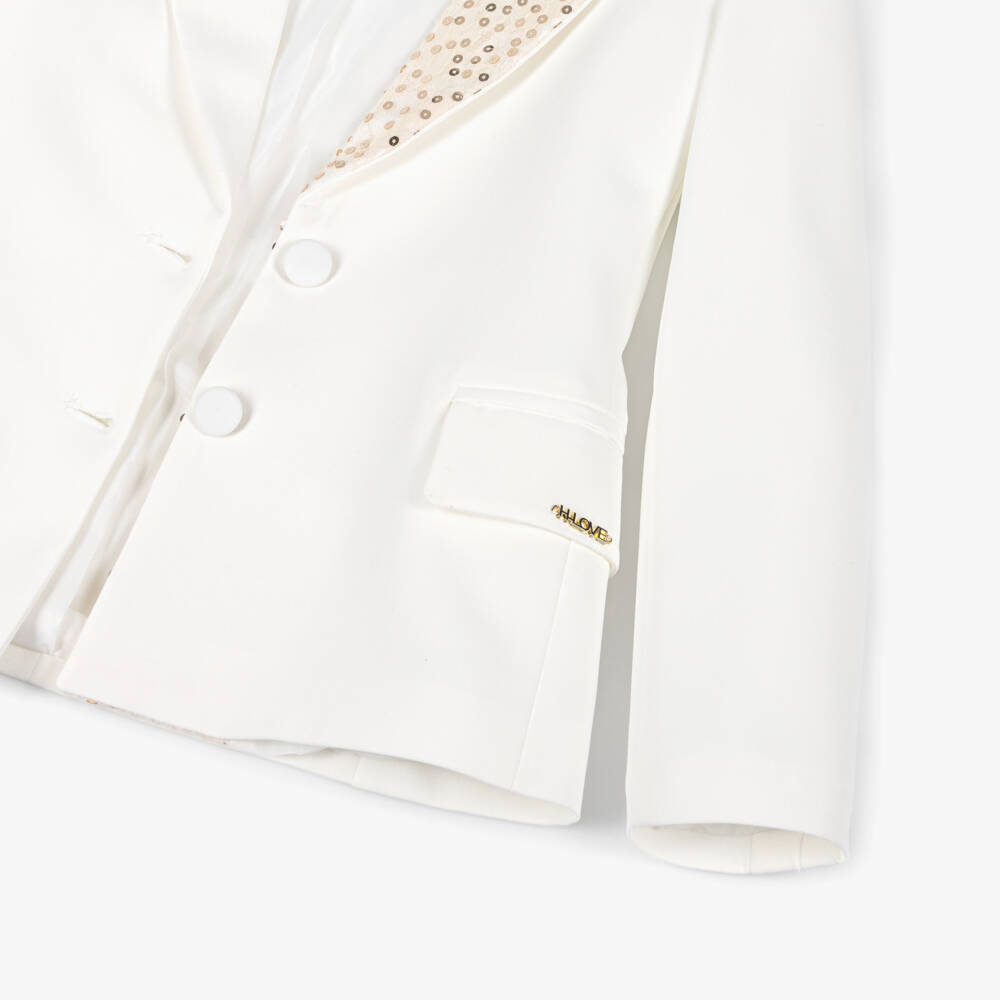 Fun & Fun-Girls Ivory Longline Blazer with Lace & Sequins | Childrensalon