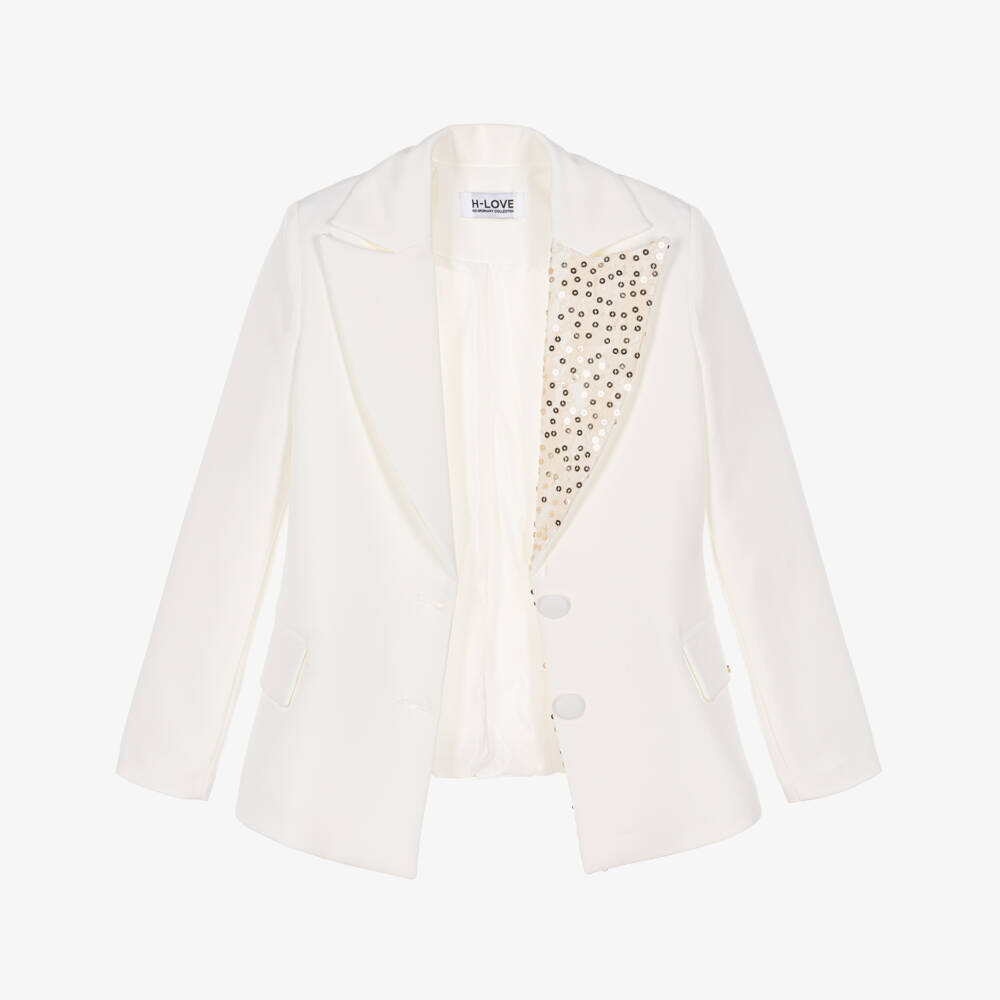 Fun & Fun-Girls Ivory Longline Blazer with Lace & Sequins | Childrensalon