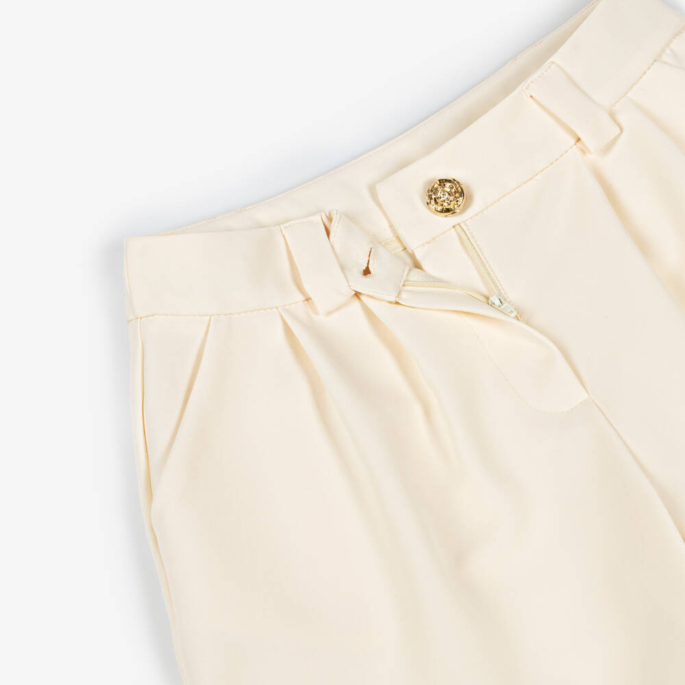 Fun & Fun-Girls Ivory Pleated Shorts with Gold Buttons | Childrensalon