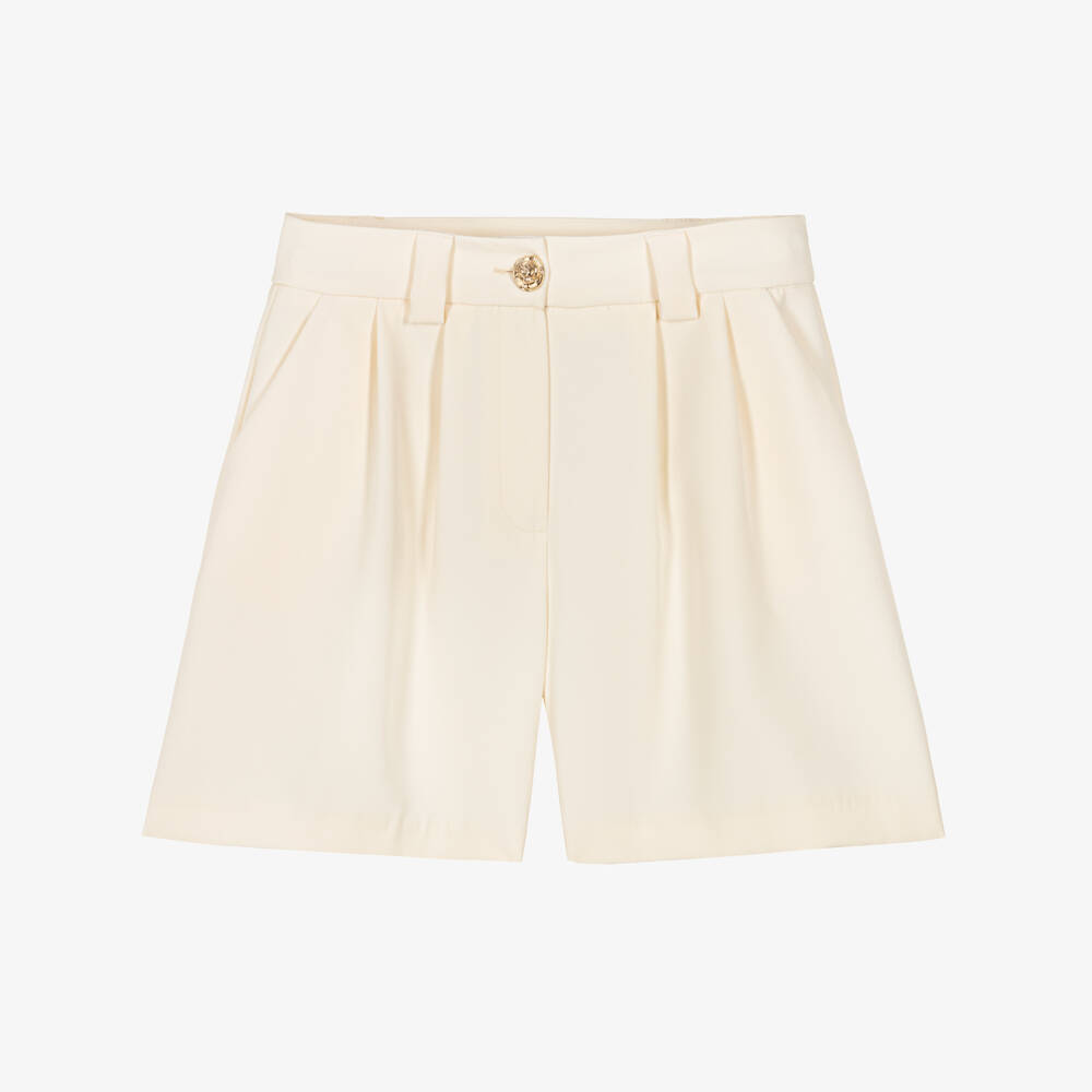 Fun & Fun-Girls Ivory Pleated Shorts with Gold Buttons | Childrensalon