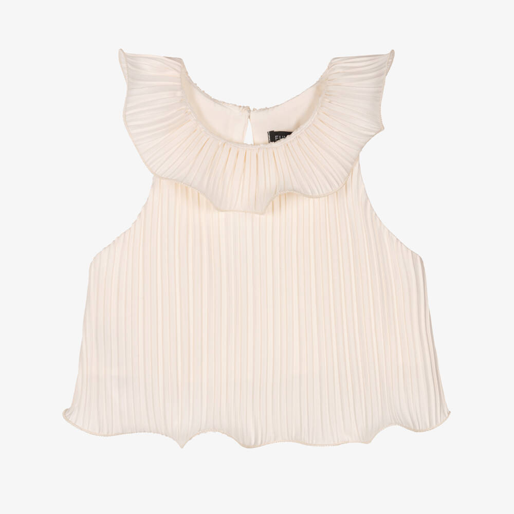 Fun & Fun-Girls Ivory Pleated Sleeveless Blouse | Childrensalon