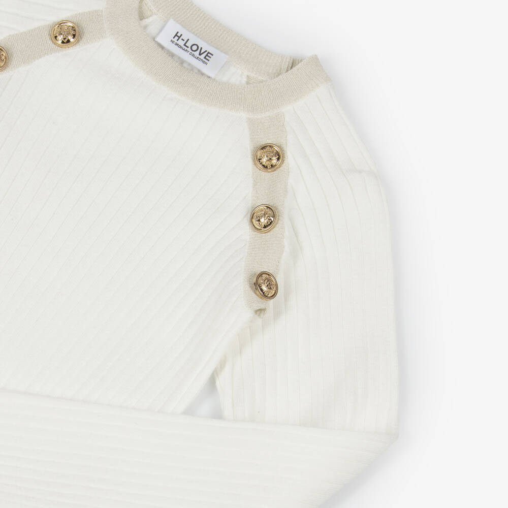 Fun & Fun-فستان بتفاصيل برّاقة محبوك مضلع لون عاجي | Childrensalon