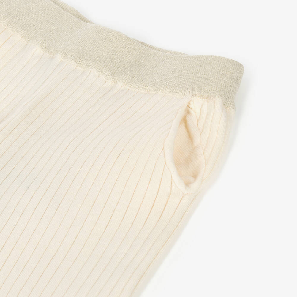 Fun & Fun-بنطلون بتفاصيل برّاقة محبوك مضلع لون عاجي للبنات | Childrensalon